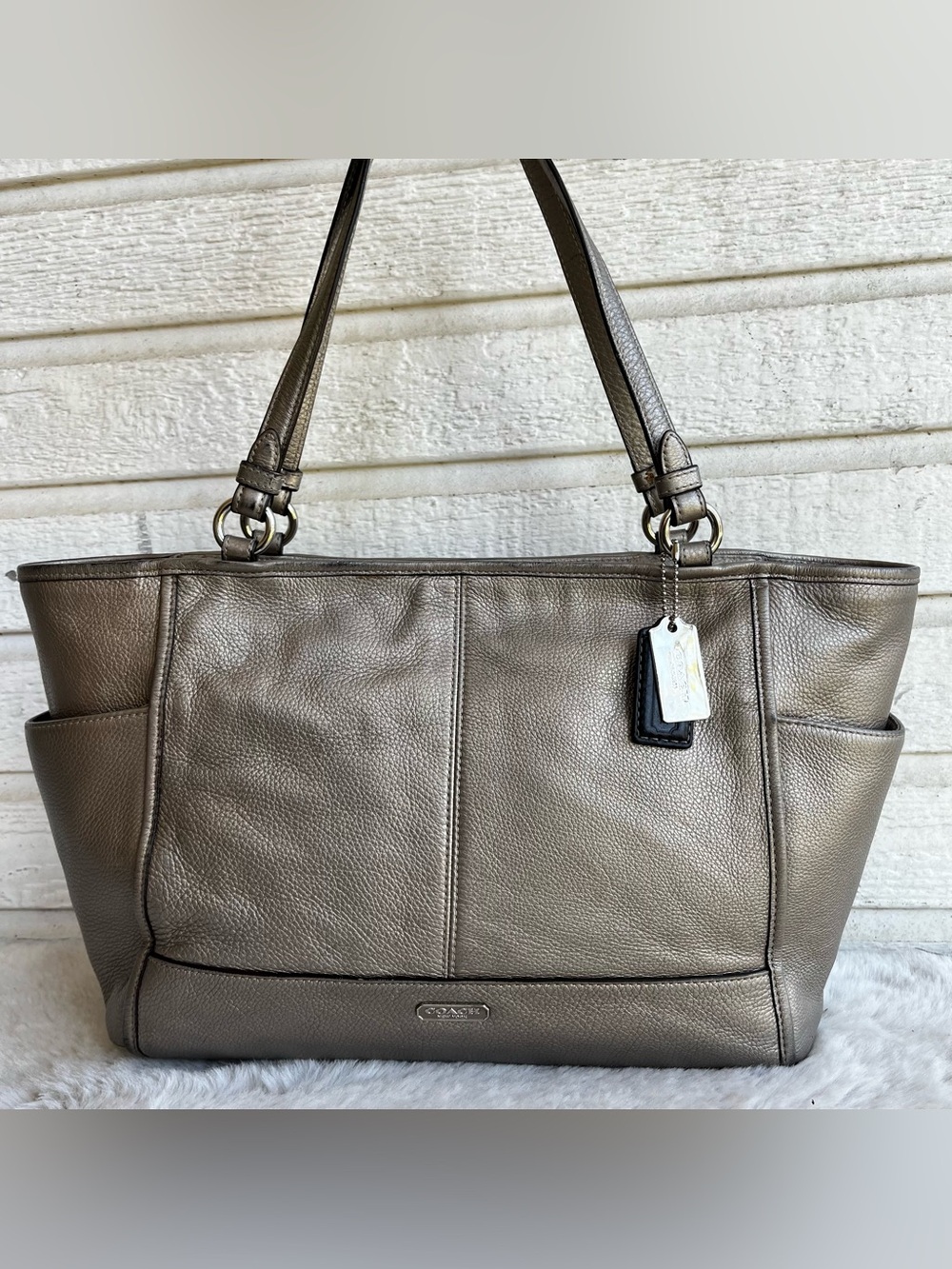COACH Pewter Park Leather Tote Shoulder Bag Ashley Madison